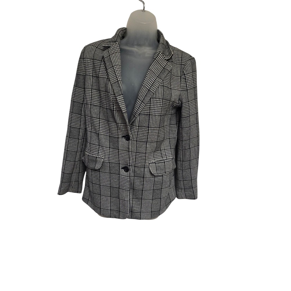 Gap Womens Black White Glen Plaid Blazer Jacket Size 4 Cotton Blend Professional